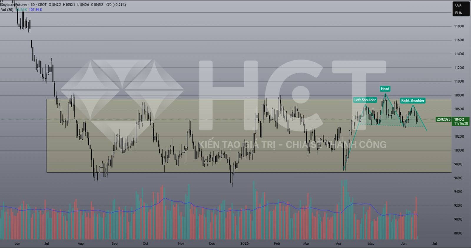 Giá đậu tương đang hình thành mô hình vai - đầu - vai